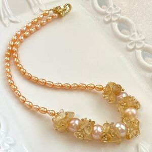 GP18-Handmade Champahne Edison Pearl And Citrine Necklace
